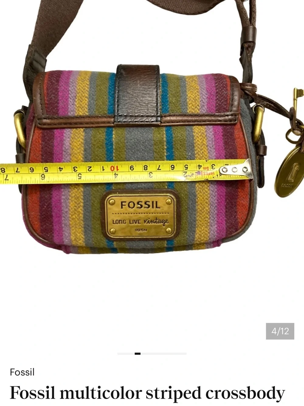 Fossil Brown Leather & Multicolor Striped Crossbody